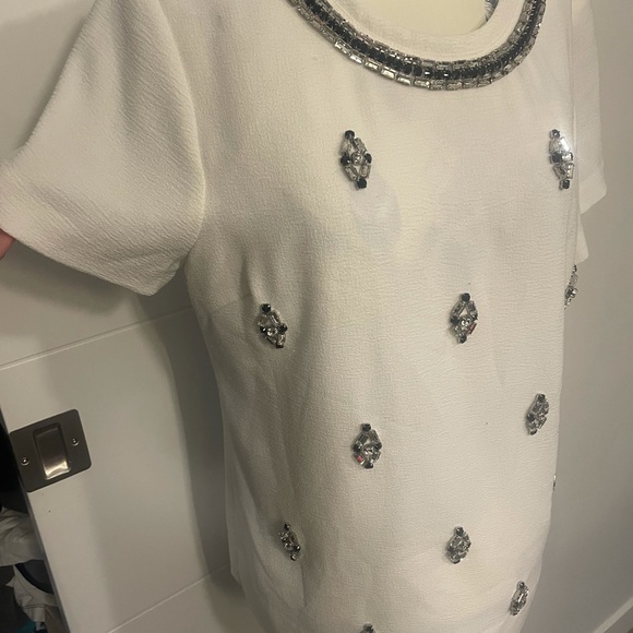 Dylan Gray business casual white boxy embellished jewel small  top - Picture 1 of 5